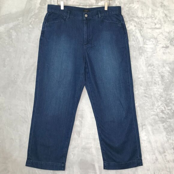 Ann Taylor Factory Jean Womens 12 Blue Wide Leg Crop Flat Front Pockets Cotton - Picture 1 of 10